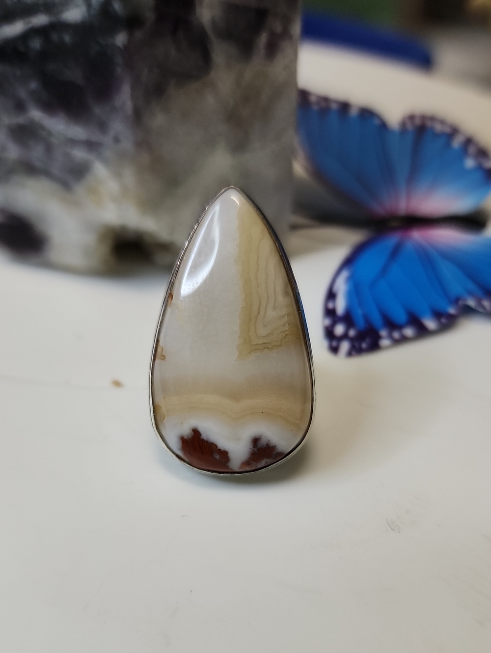 Teardrop Agate Statement Ring in Cream and Brown - Women Jewelry